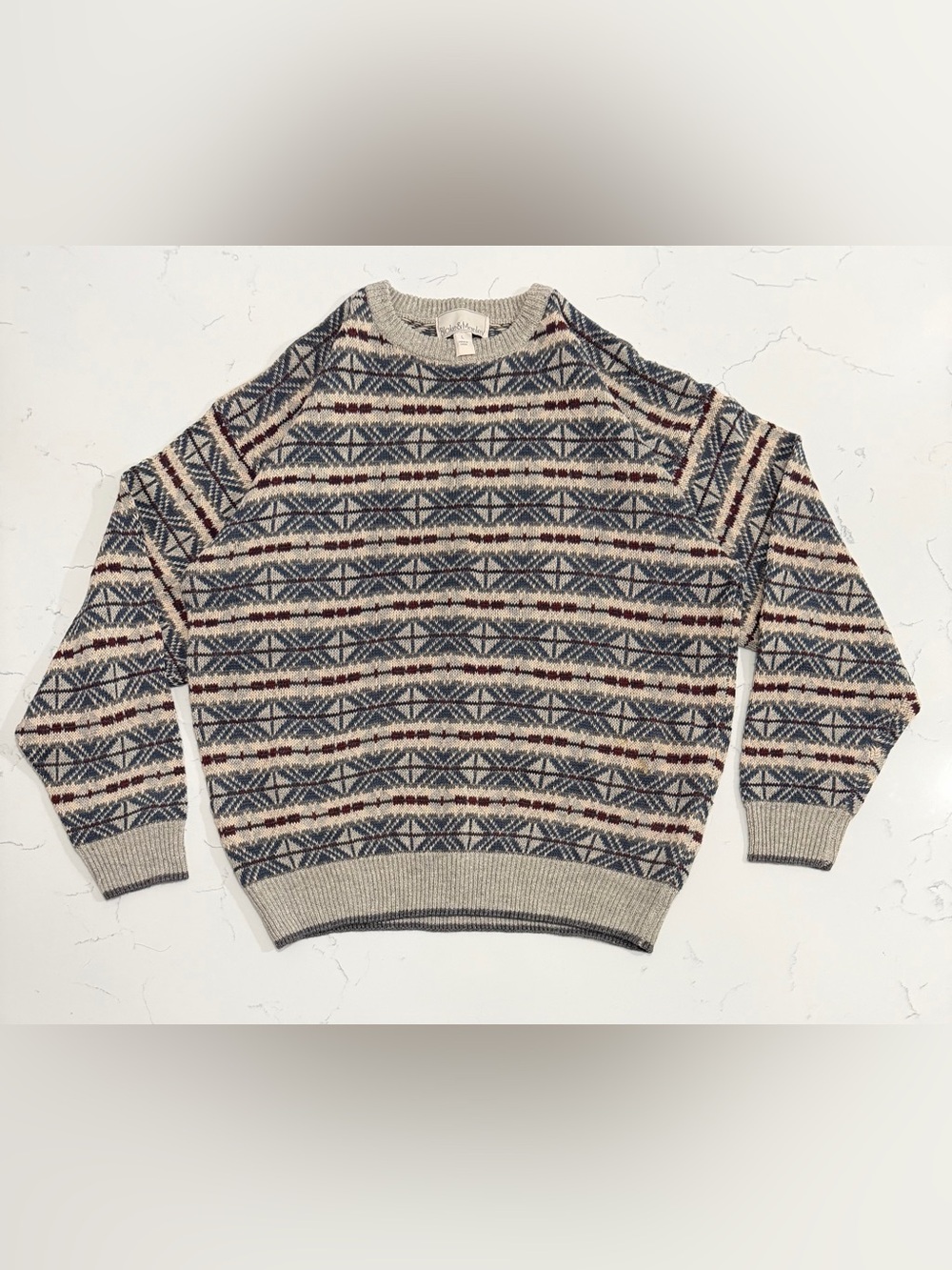 Vintage Blake & Manley Fair Isle Ramie Cotton Knit Sweater Men’s Large Grandpa
